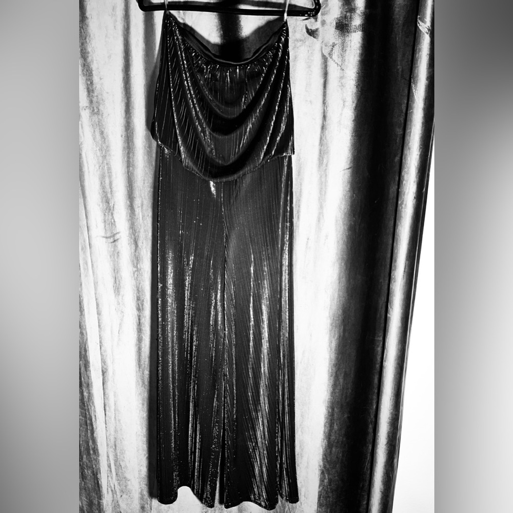 Vintage Metallic Black/ Silver Strapless Jumpsuit